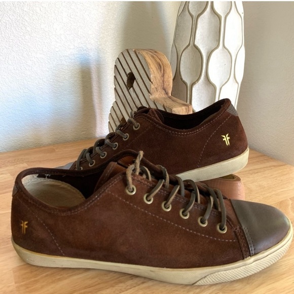 Frye Chambers Mens Low Top Suede Sneakers Brown Leather Cap-Toe Lace Up Size 11 - Picture 1 of 16